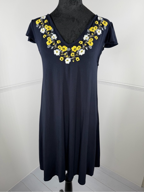 LOFT Dresses & Skirts - LOFT Navy Embroidered Floral Swing Dress Size XS